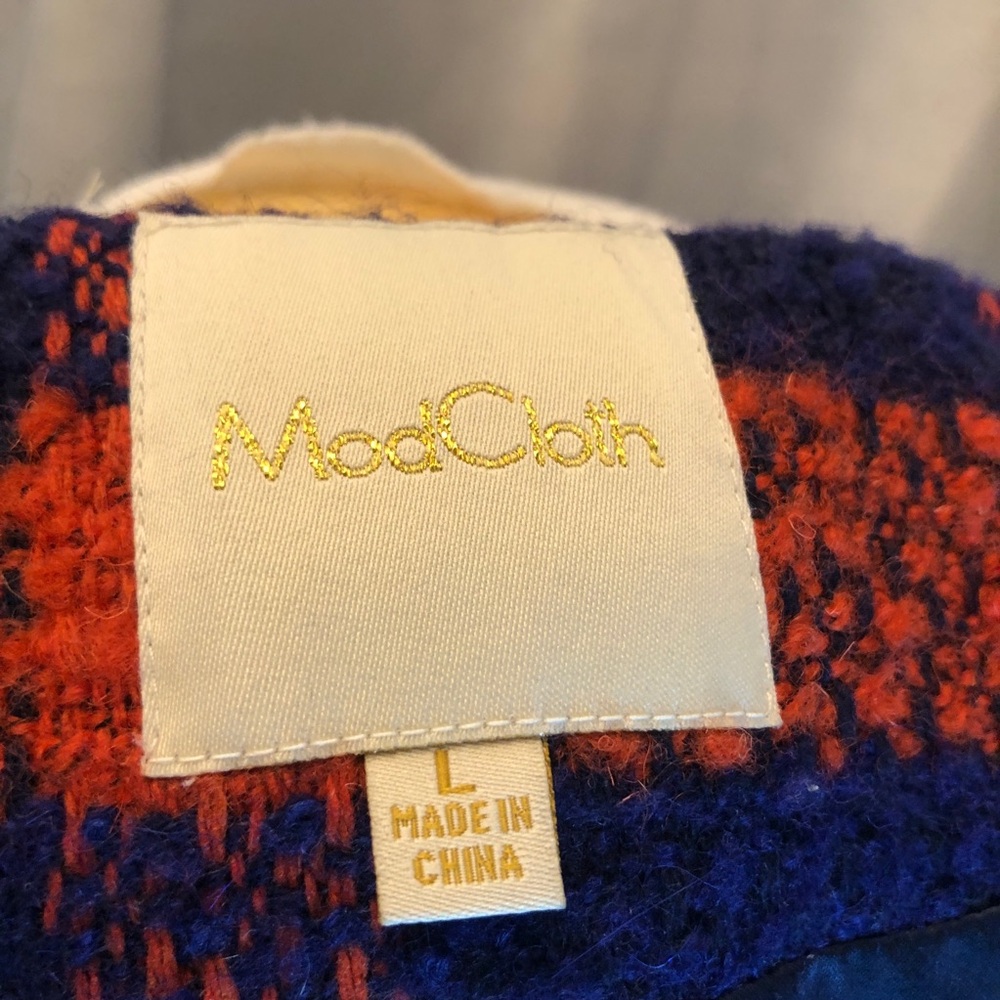 ModCloth wool with leather trim coat. Size large. Snap closure - Picture 14 of 16